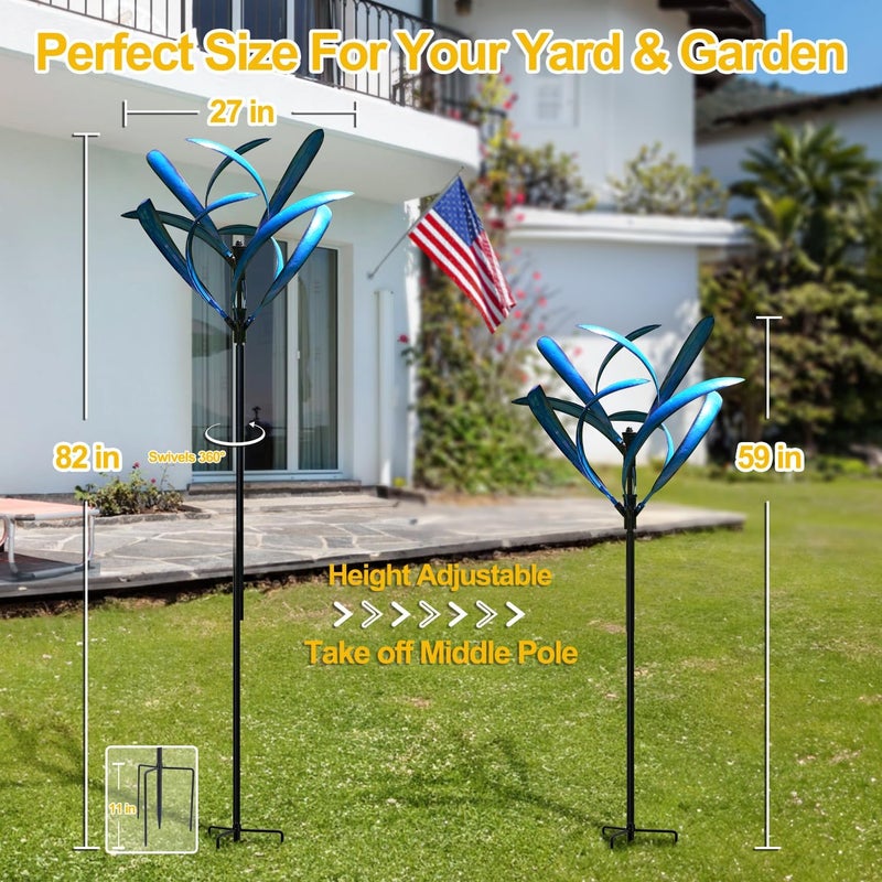 LimeHill Wind Spinner for Yard and Garden - Large Metal Kinetic Wind Sculptures for Outdoor Decorations (Blue Magnolia) - Image 4